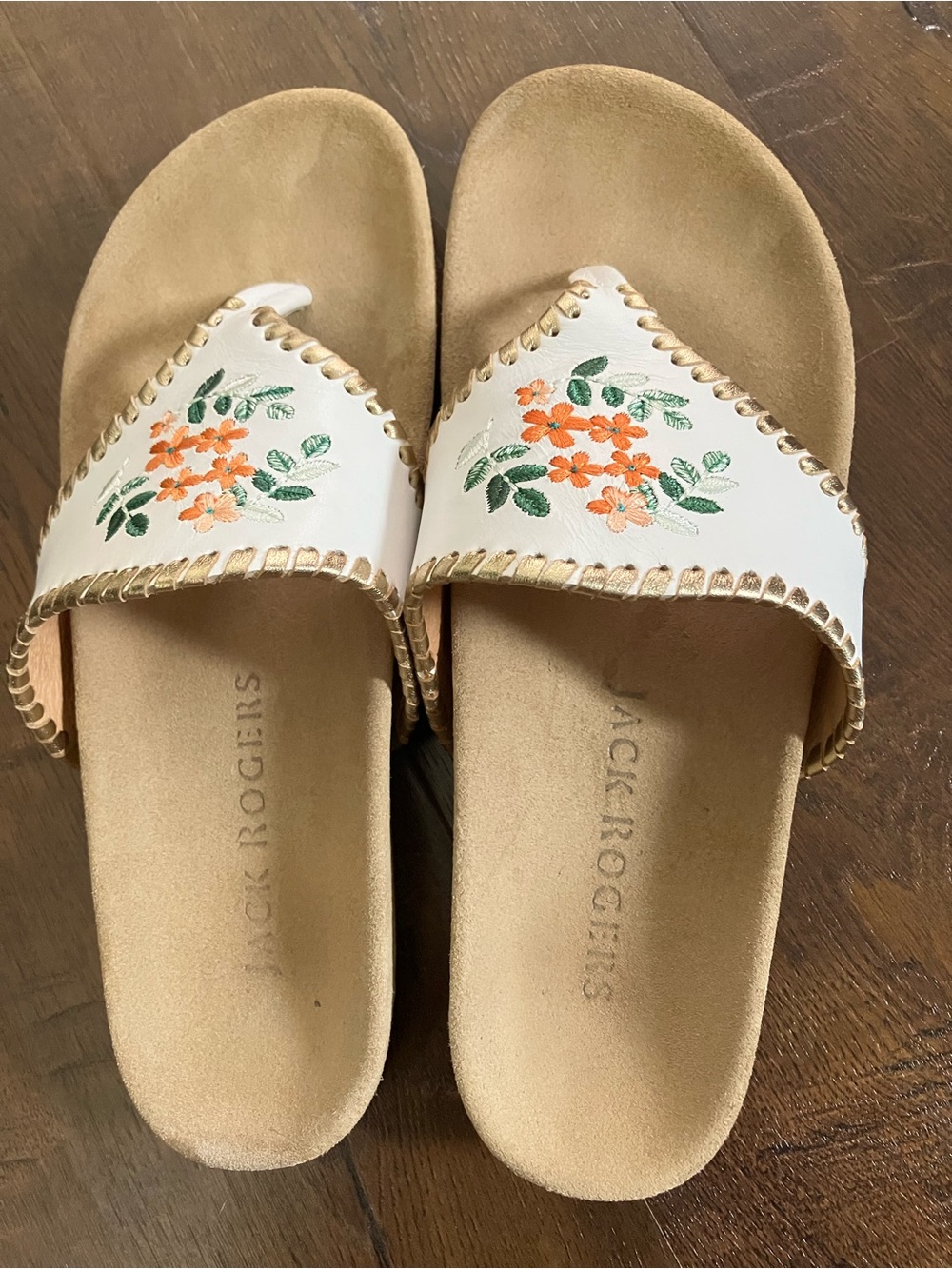 Jack Rogers Comfort Jacks Orange Blossom. White Leather Thong Sandals. - Picture 2 of 8